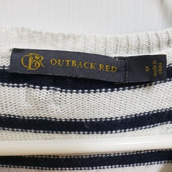 Outback Red Sweater S Navy White Viscose Blend Striped Knit Back Bow Peplum Hem - Picture 7 of 8